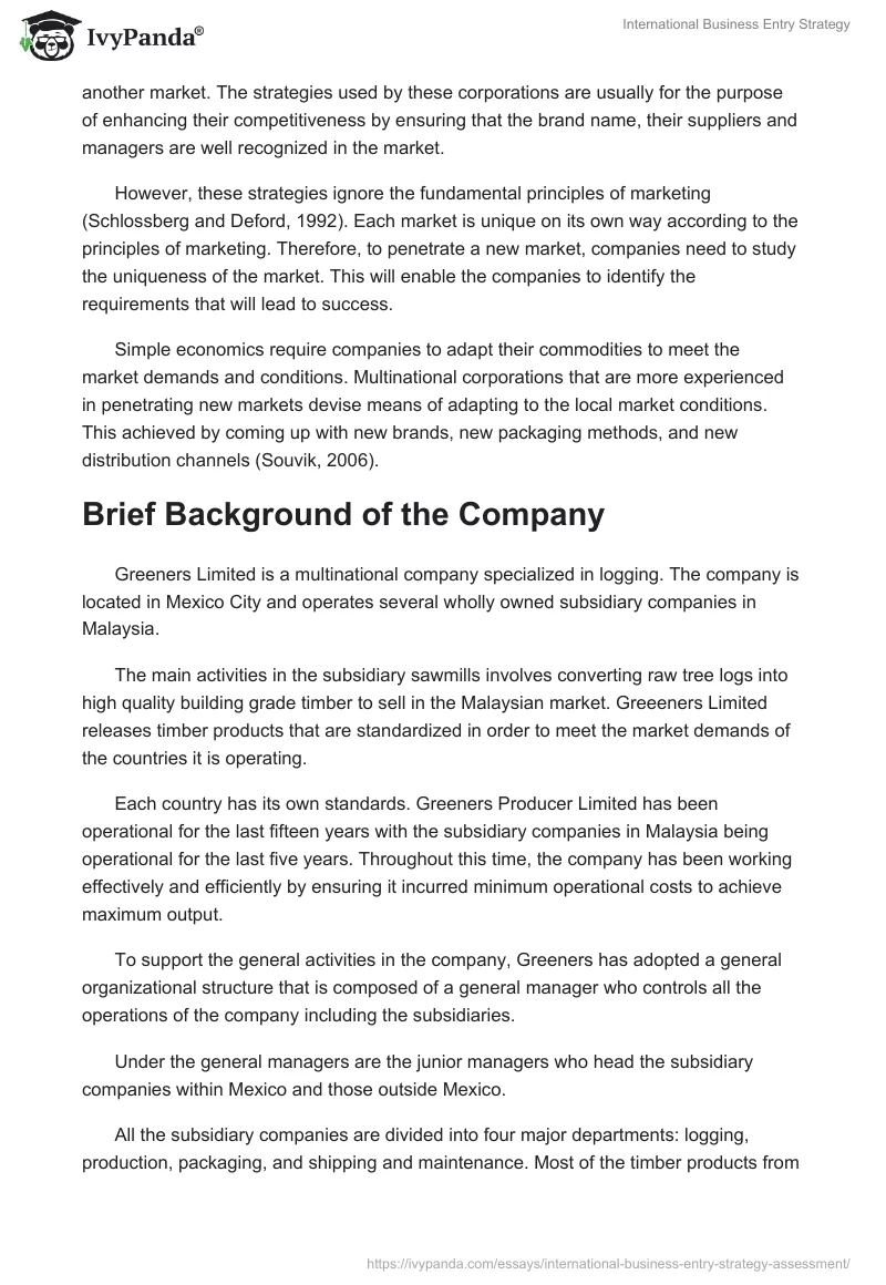 International Business Entry Strategy. Page 4