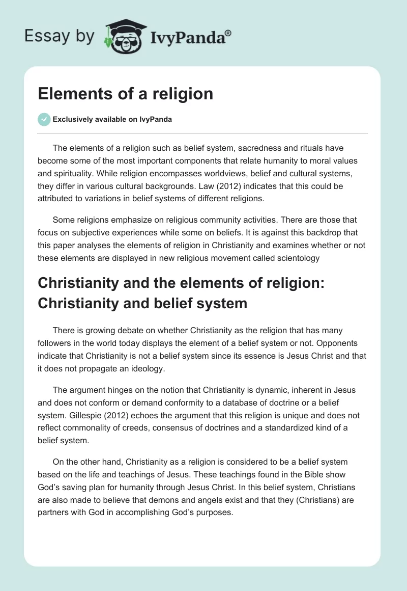 Elements of a Religion. Page 1