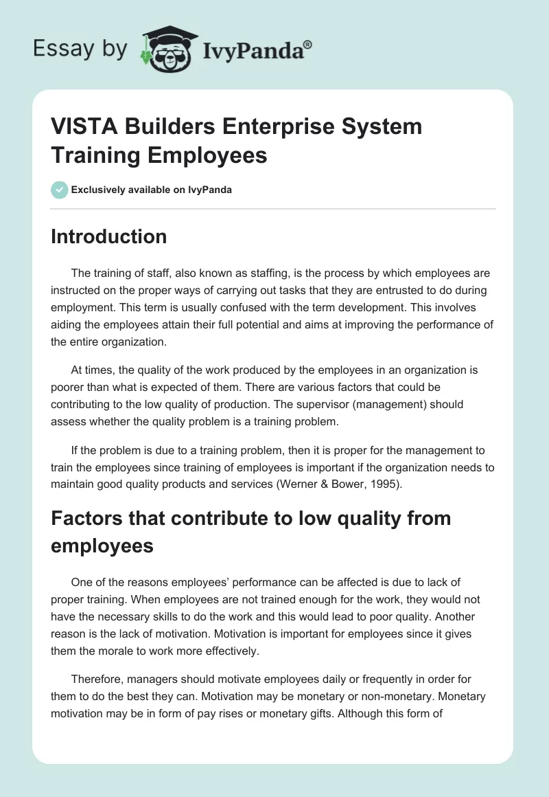 VISTA Builders Enterprise System Training Employees. Page 1