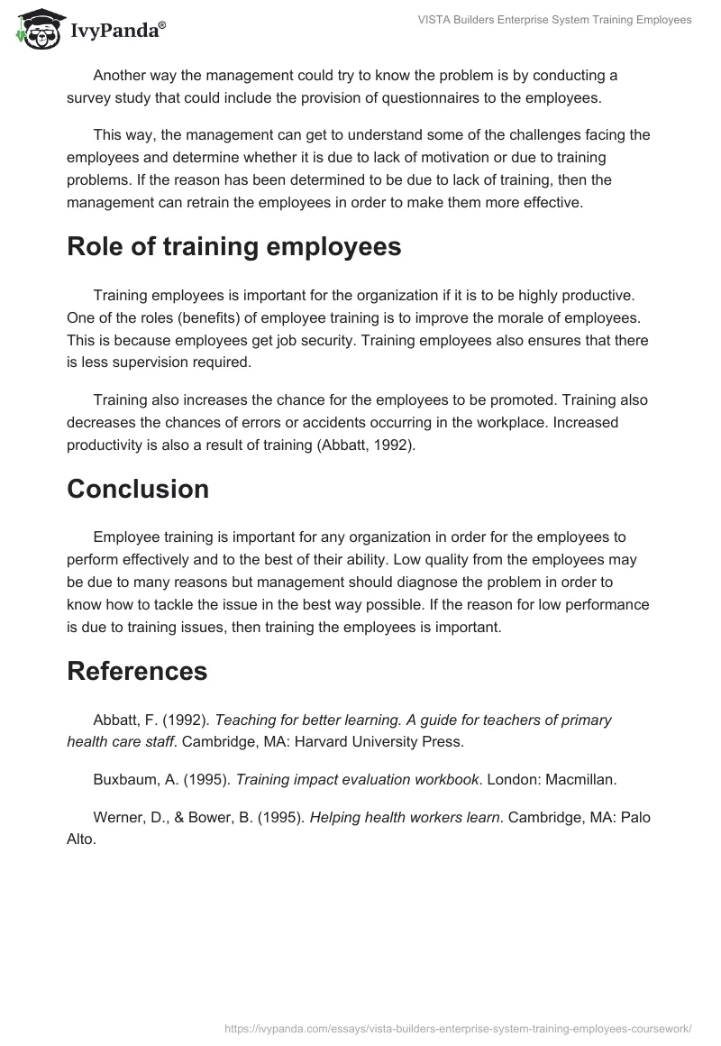VISTA Builders Enterprise System Training Employees. Page 3