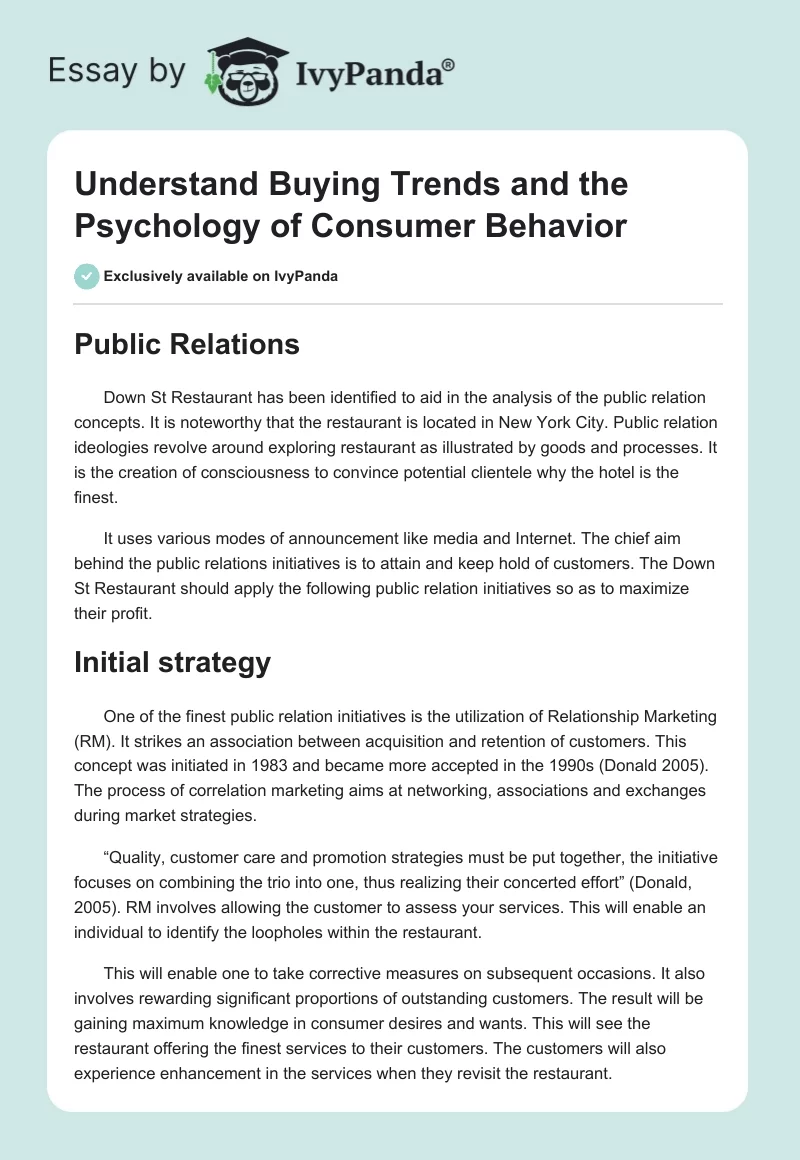 Understand Buying Trends and the Psychology of Consumer Behavior. Page 1