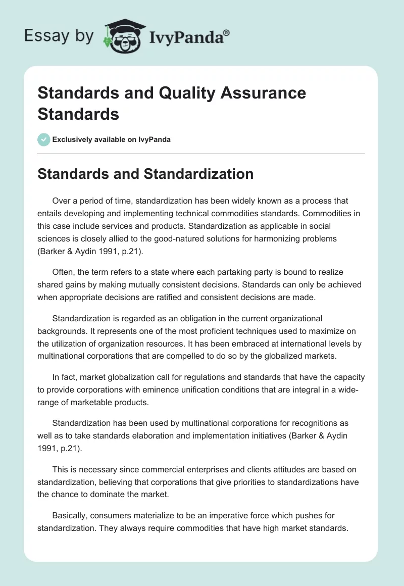 Standards and Quality Assurance Standards. Page 1