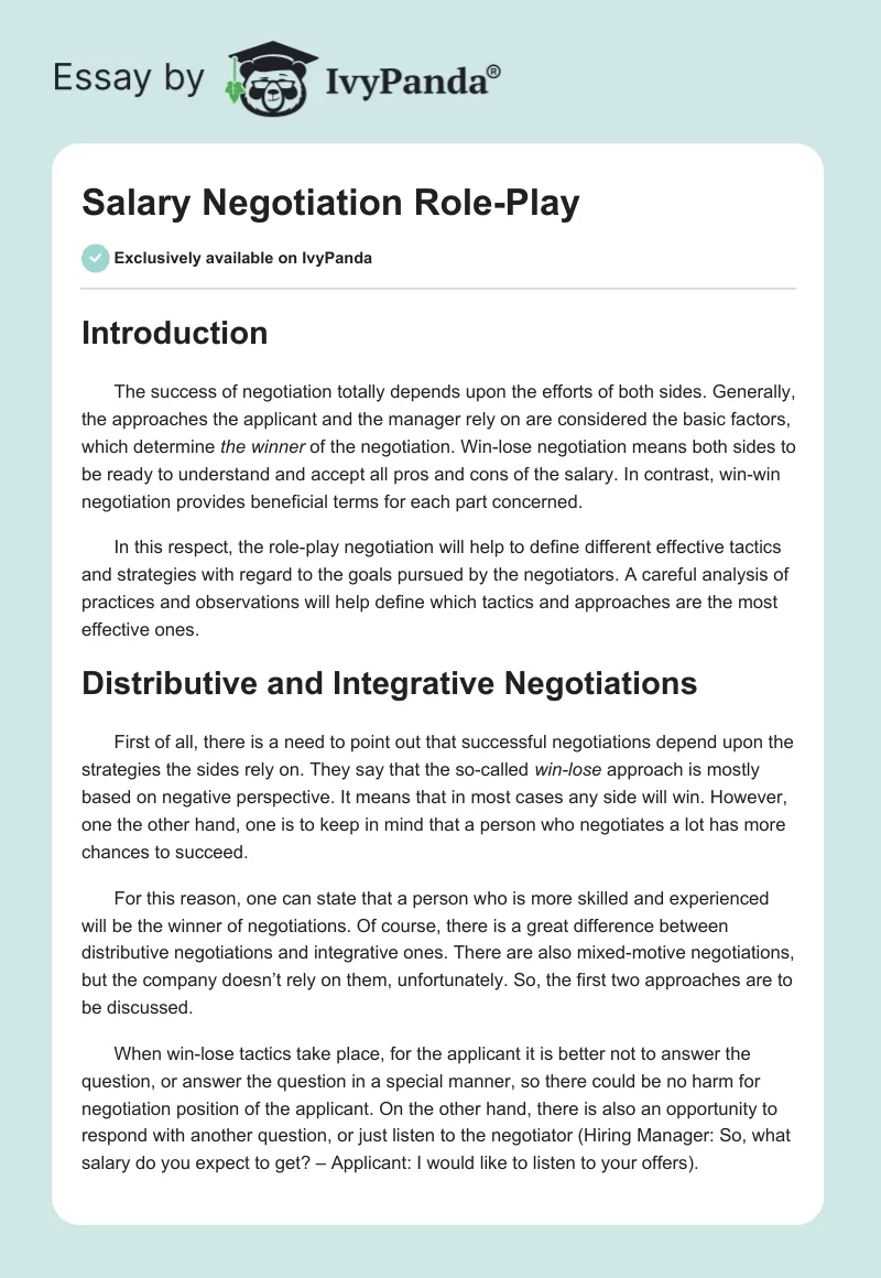 Salary Negotiation Role-Play. Page 1