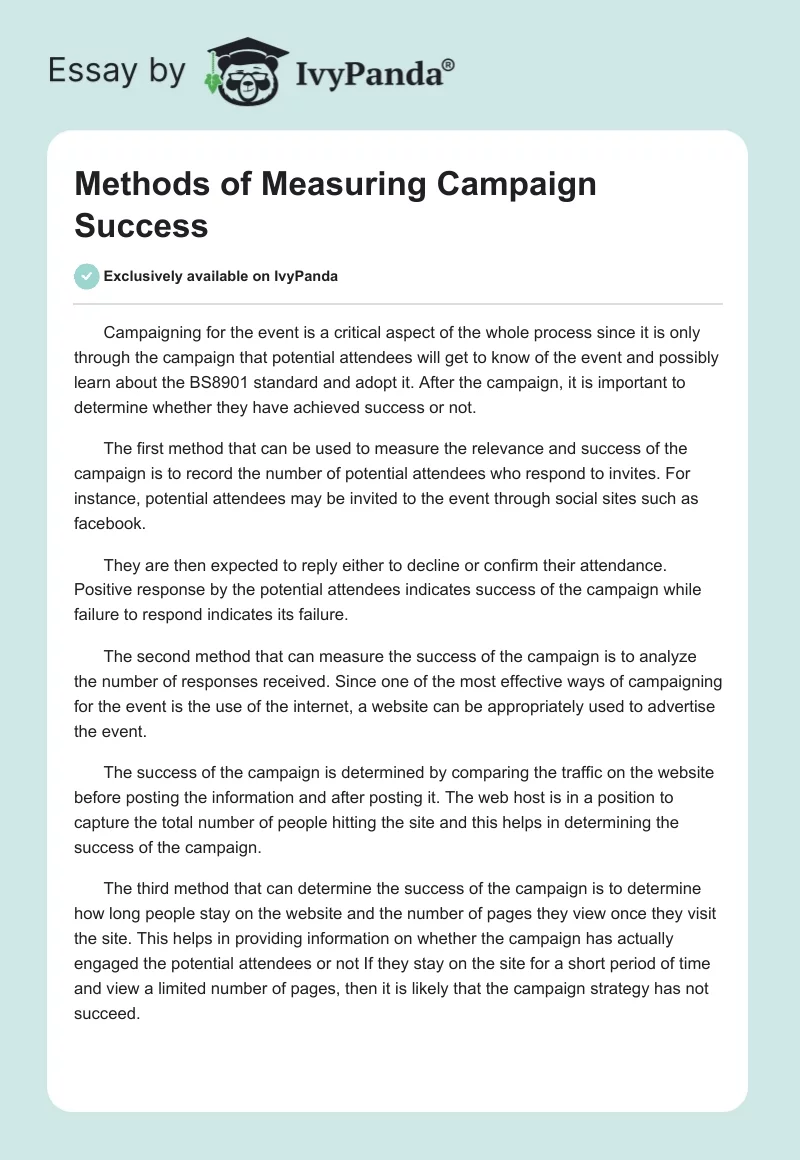 Methods of Measuring Campaign Success. Page 1