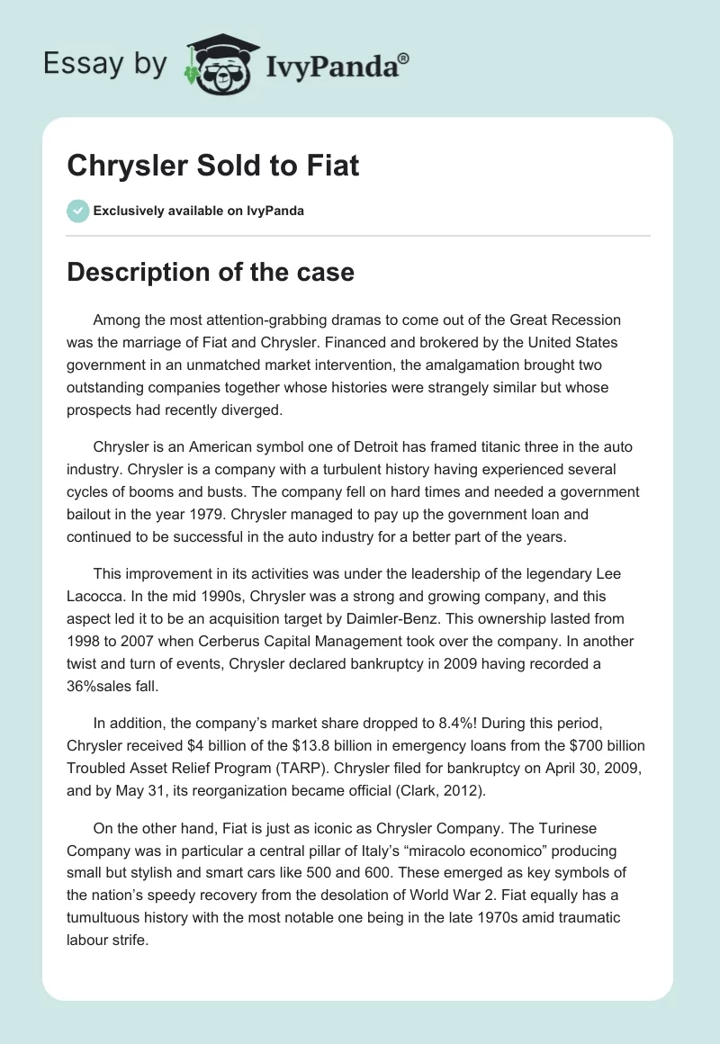 Chrysler Sold to Fiat. Page 1