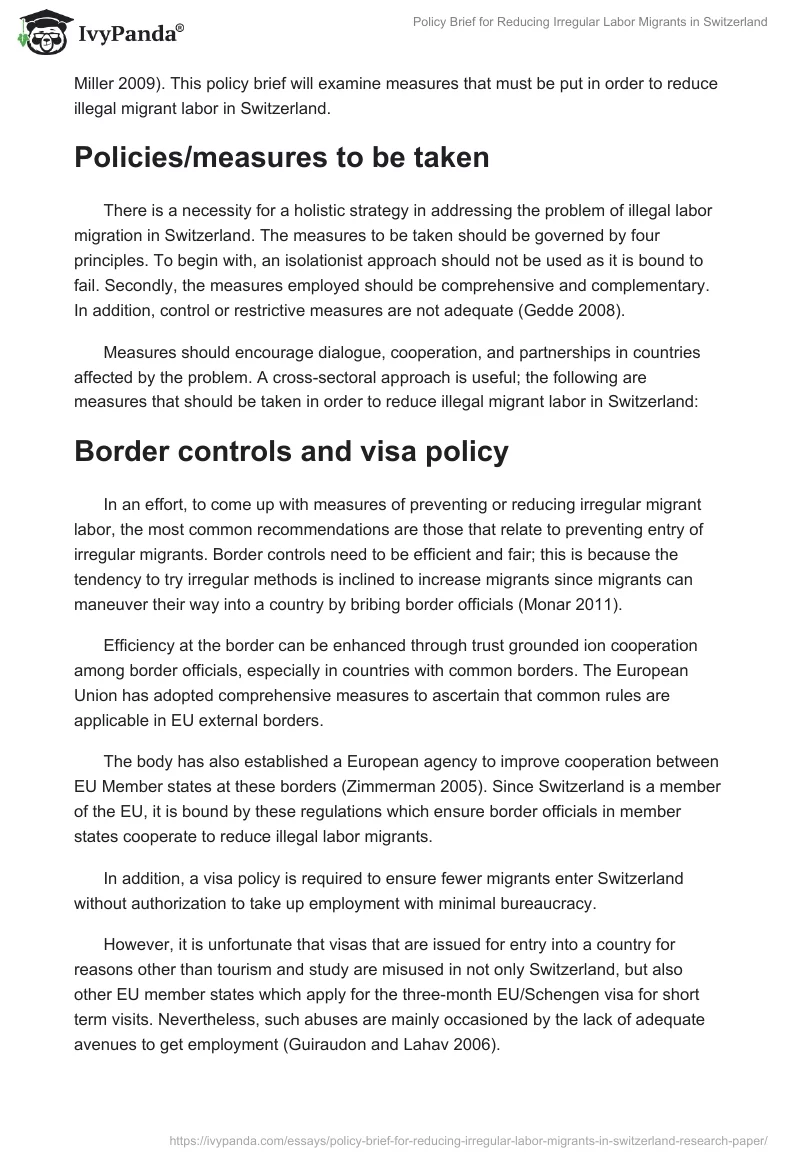 Policy Brief for Reducing Irregular Labor Migrants in Switzerland. Page 2