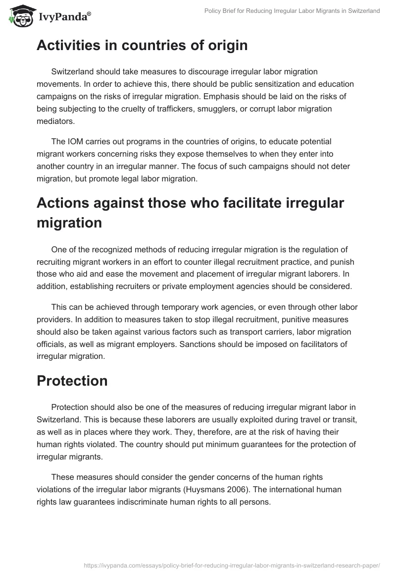 Policy Brief for Reducing Irregular Labor Migrants in Switzerland. Page 3