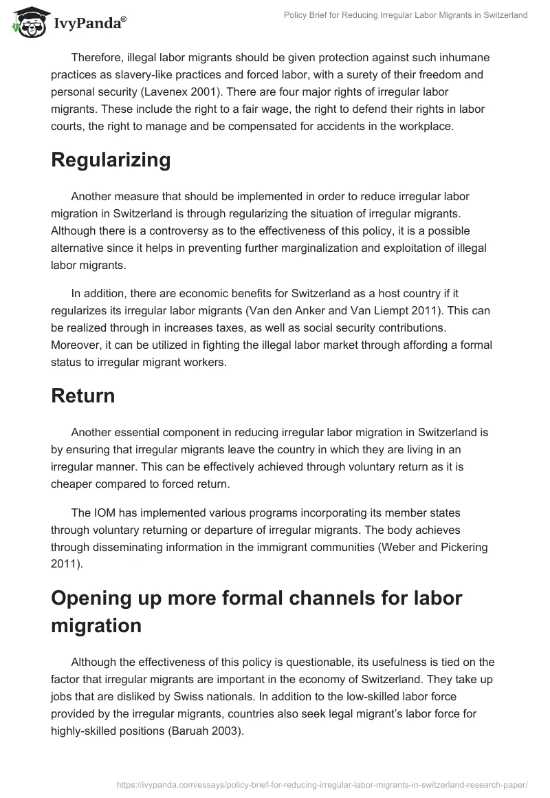 Policy Brief for Reducing Irregular Labor Migrants in Switzerland. Page 4