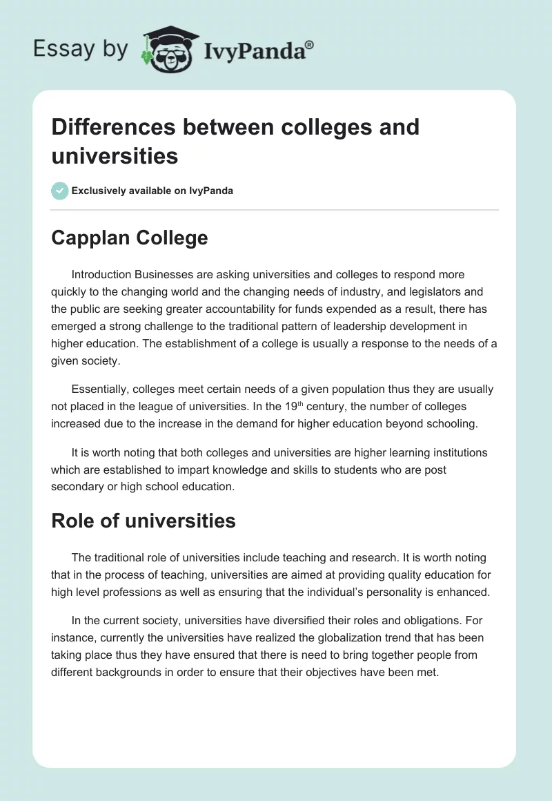 Differences between colleges and universities. Page 1