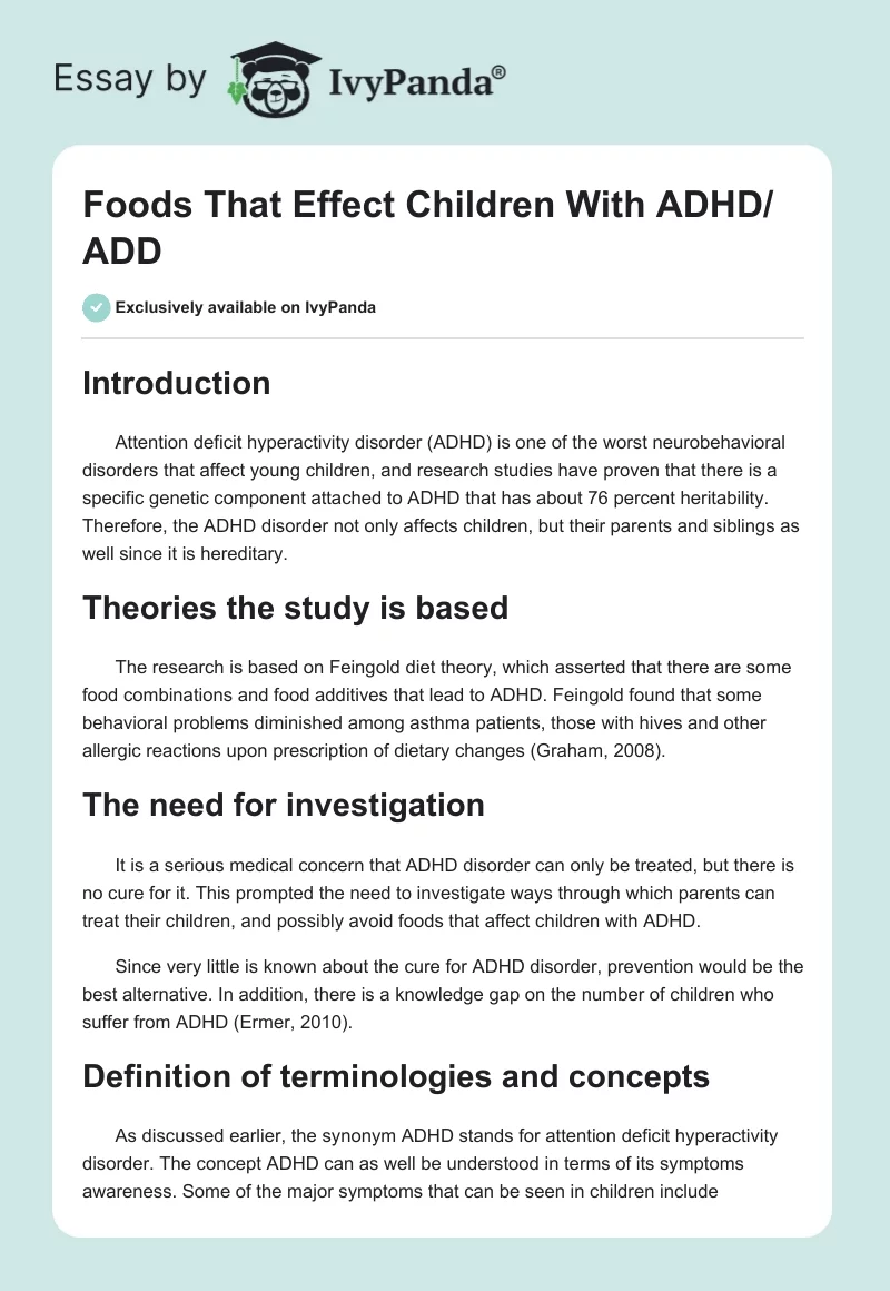 Foods That Effect Children With ADHD/ ADD. Page 1