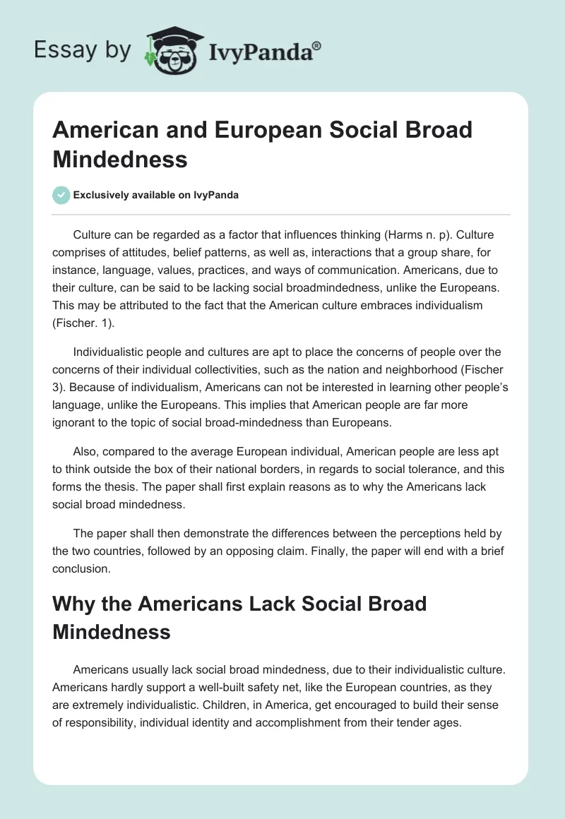 American and European Social Broad Mindedness. Page 1