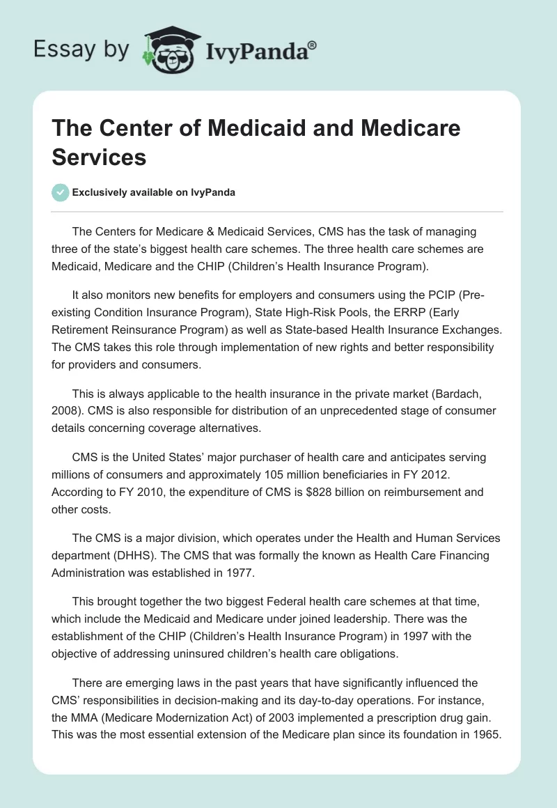 The Center of Medicaid and Medicare Services. Page 1