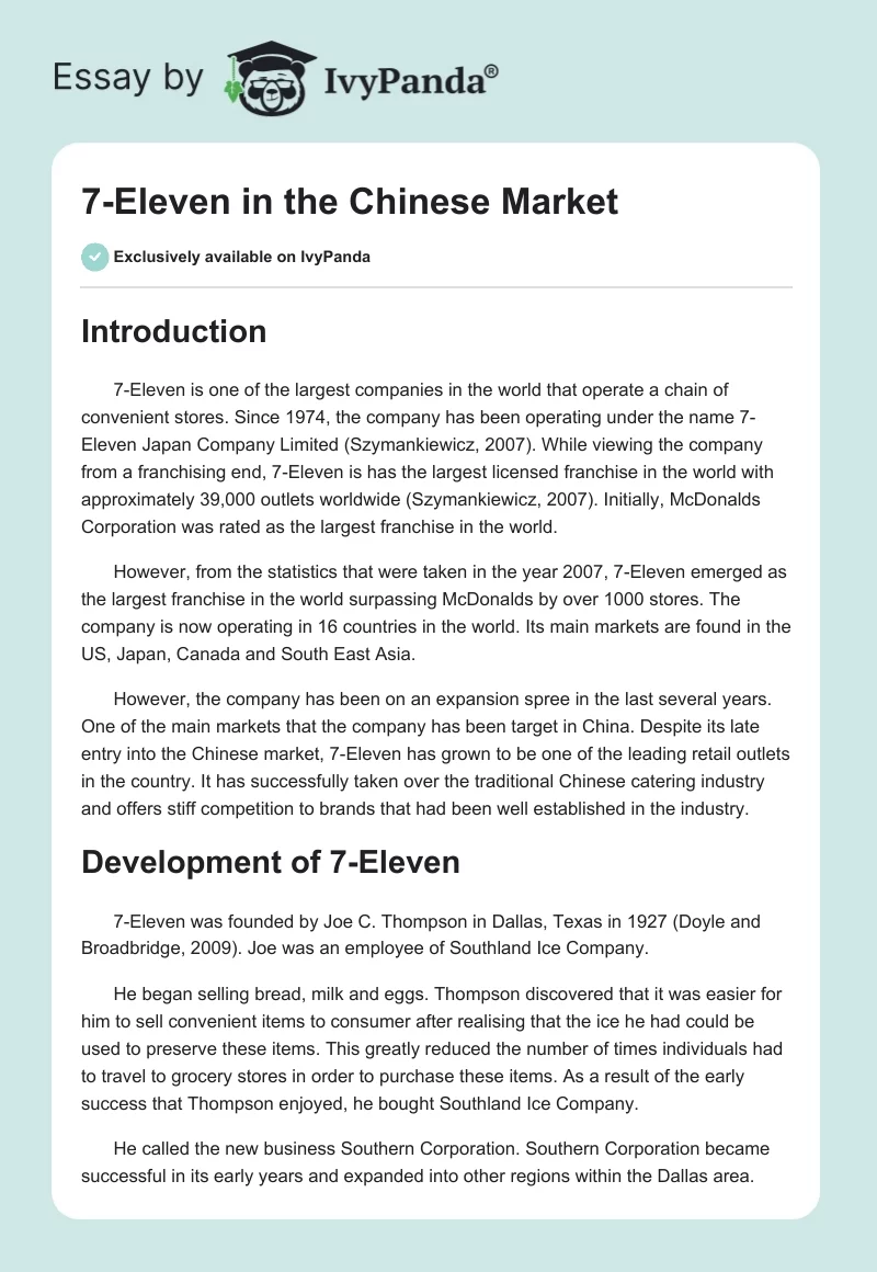 7-Eleven in the Chinese Market. Page 1