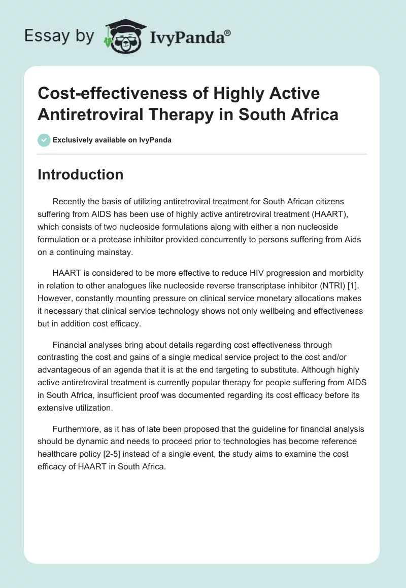 Cost-effectiveness of Highly Active Antiretroviral Therapy in South Africa. Page 1