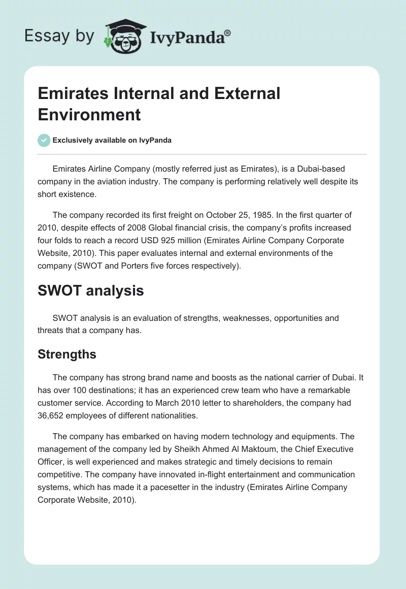 Emirates Internal and External Environment. Page 1