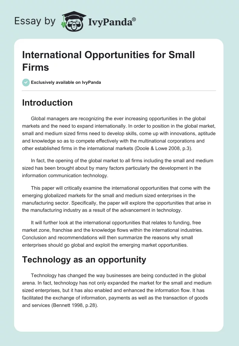 International Opportunities for Small Firms. Page 1