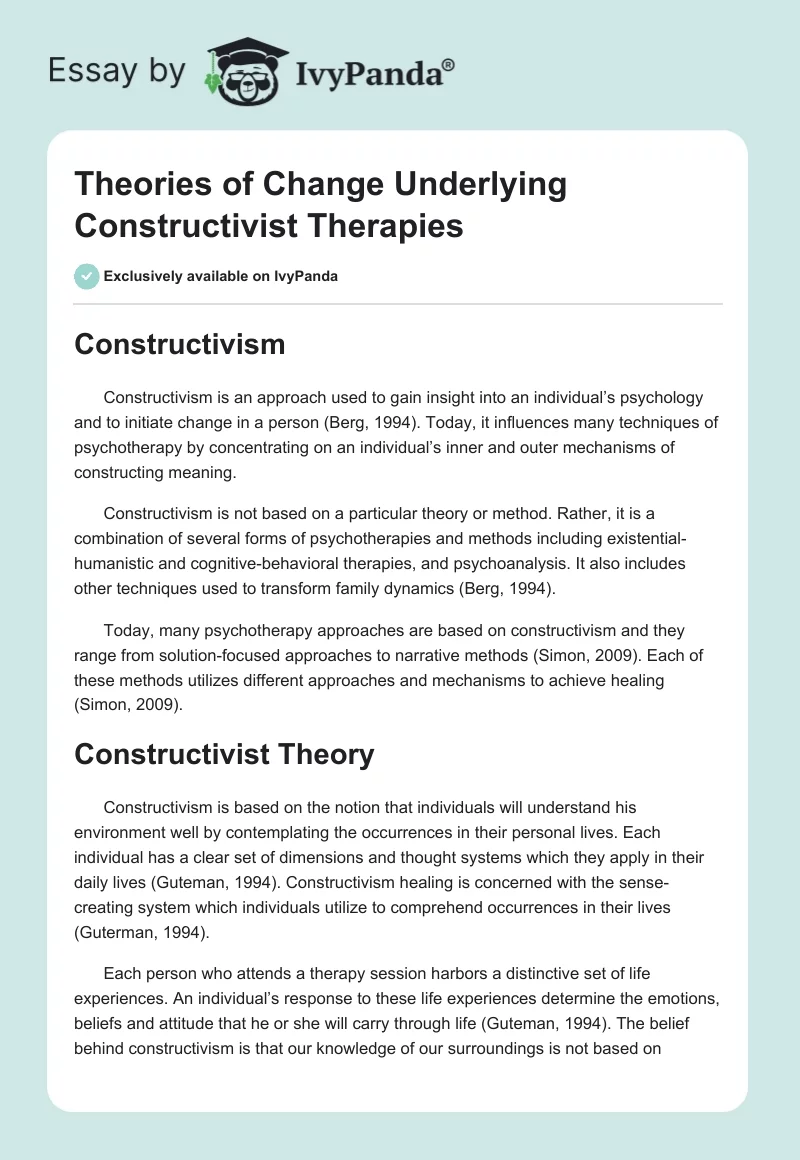 Theories of Change Underlying Constructivist Therapies. Page 1