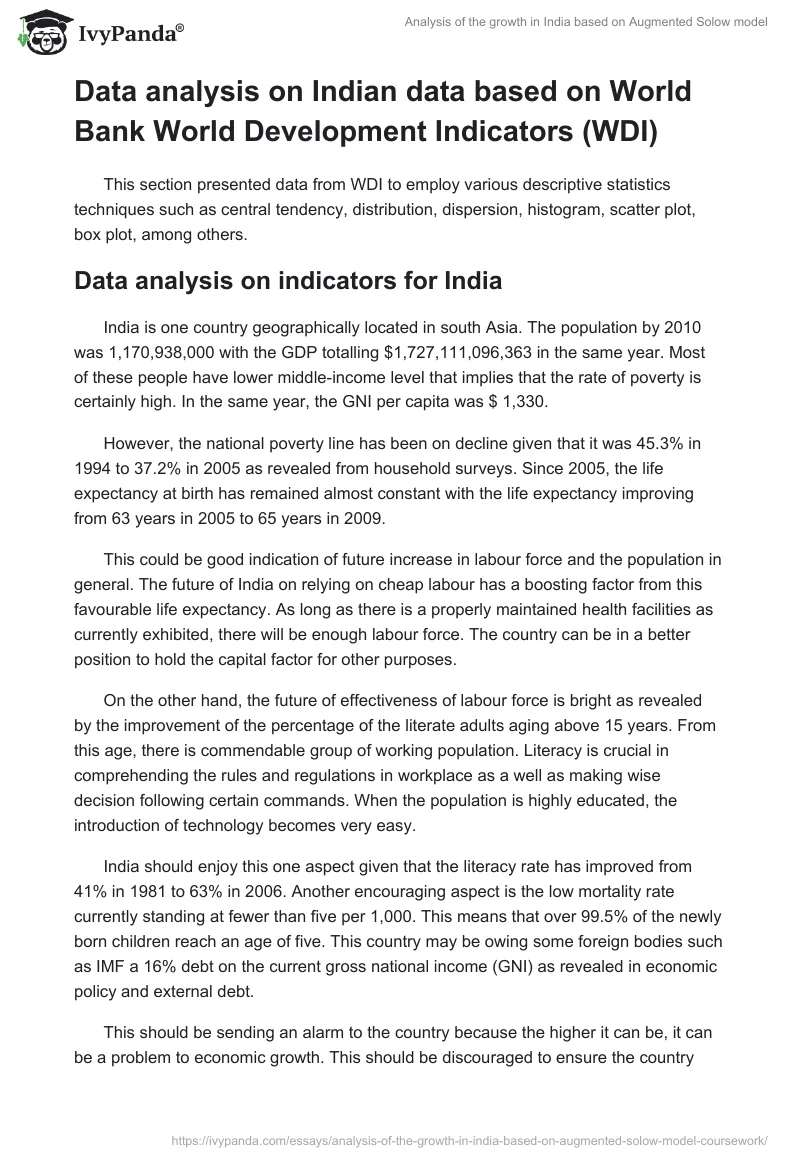 Analysis of the growth in India based on Augmented Solow model. Page 5