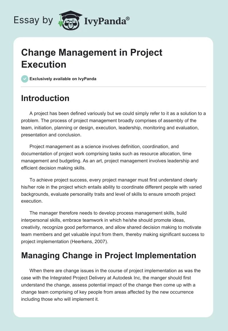 Change Management in Project Execution. Page 1