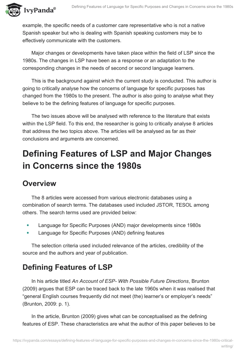 Defining Features of Language for Specific Purposes and Changes in Concerns since the 1980s. Page 2