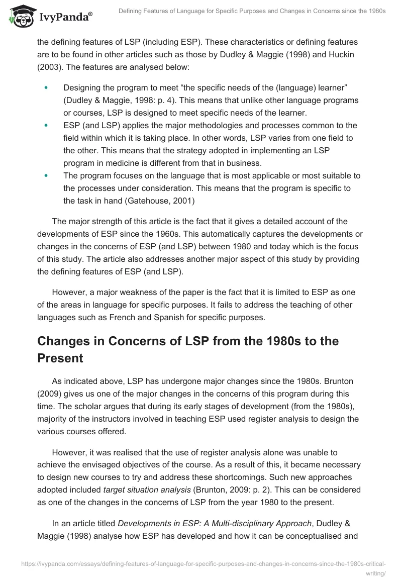 Defining Features of Language for Specific Purposes and Changes in Concerns since the 1980s. Page 3