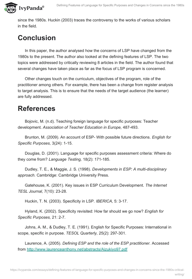 Defining Features of Language for Specific Purposes and Changes in Concerns since the 1980s. Page 5
