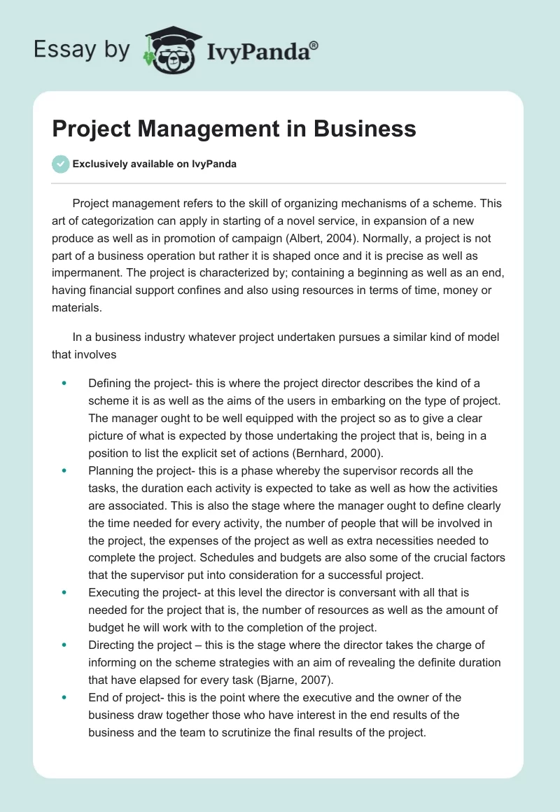 Project Management in Business. Page 1