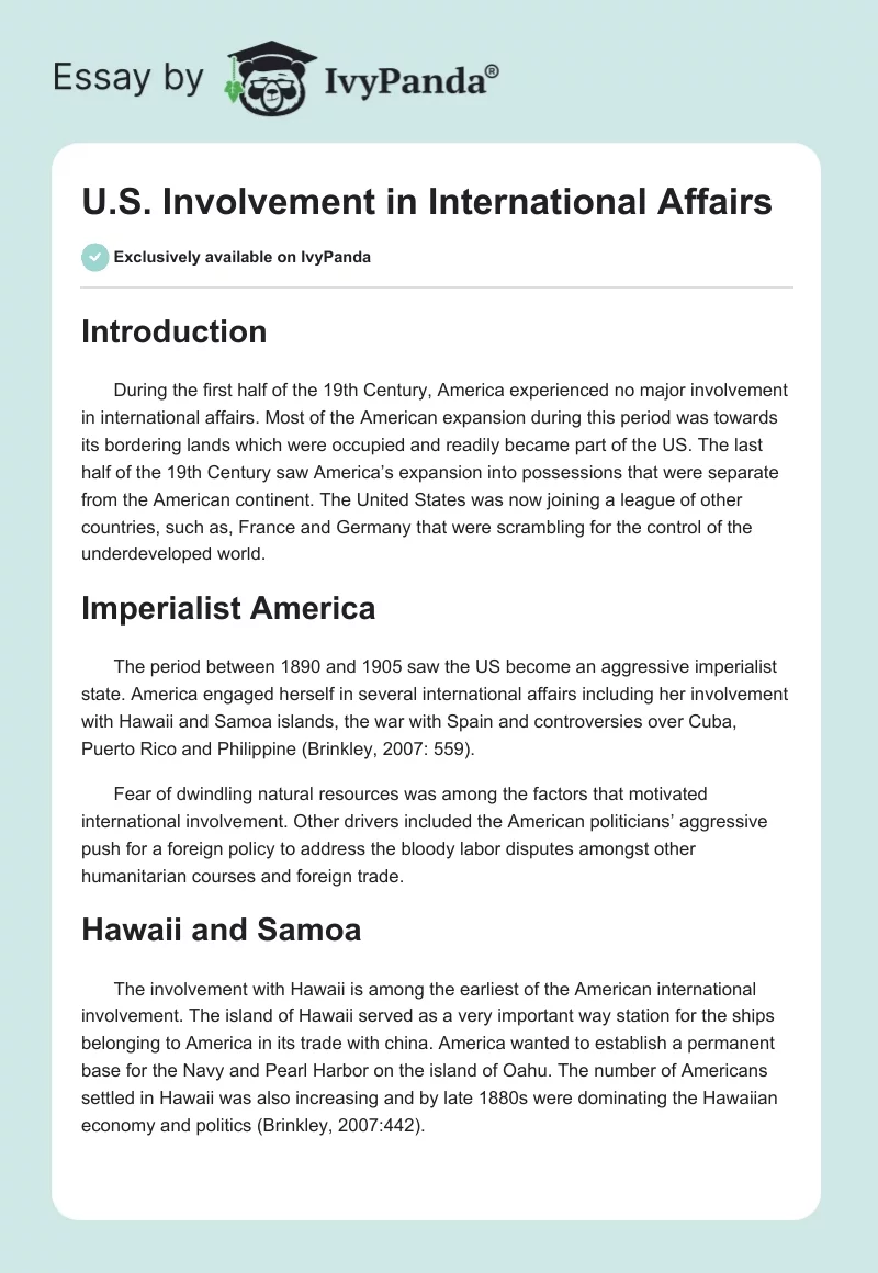 U.S. Involvement in International Affairs. Page 1