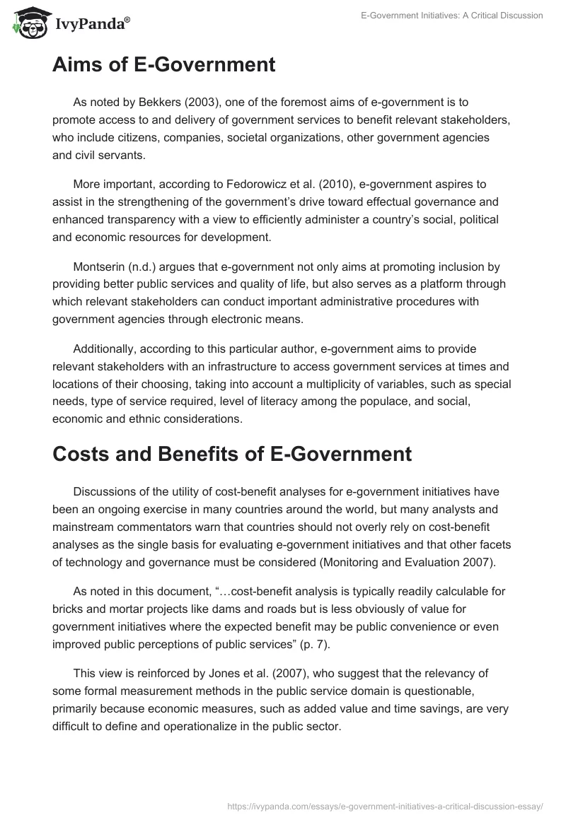 E-Government Initiatives: A Critical Discussion. Page 3