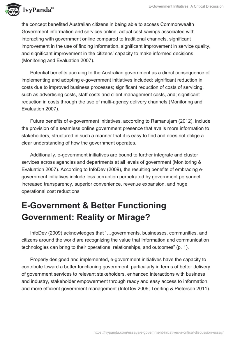 E-Government Initiatives: A Critical Discussion. Page 5