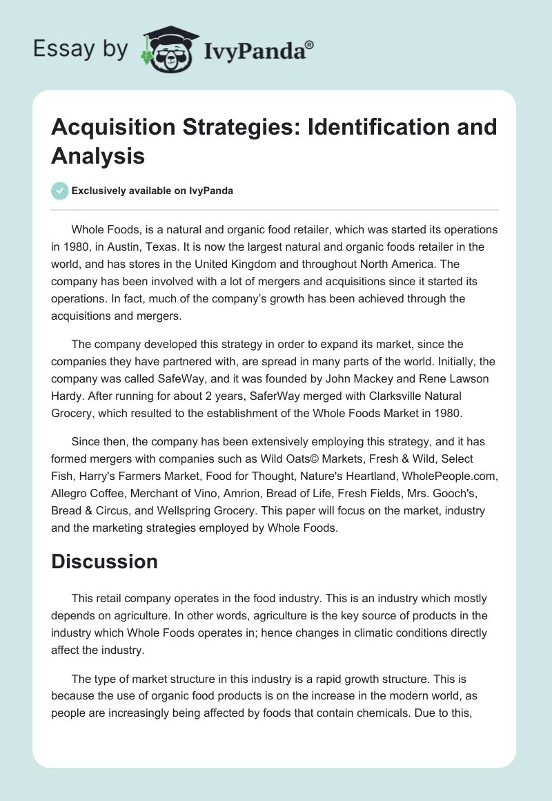 Acquisition Strategies: Identification and Analysis. Page 1