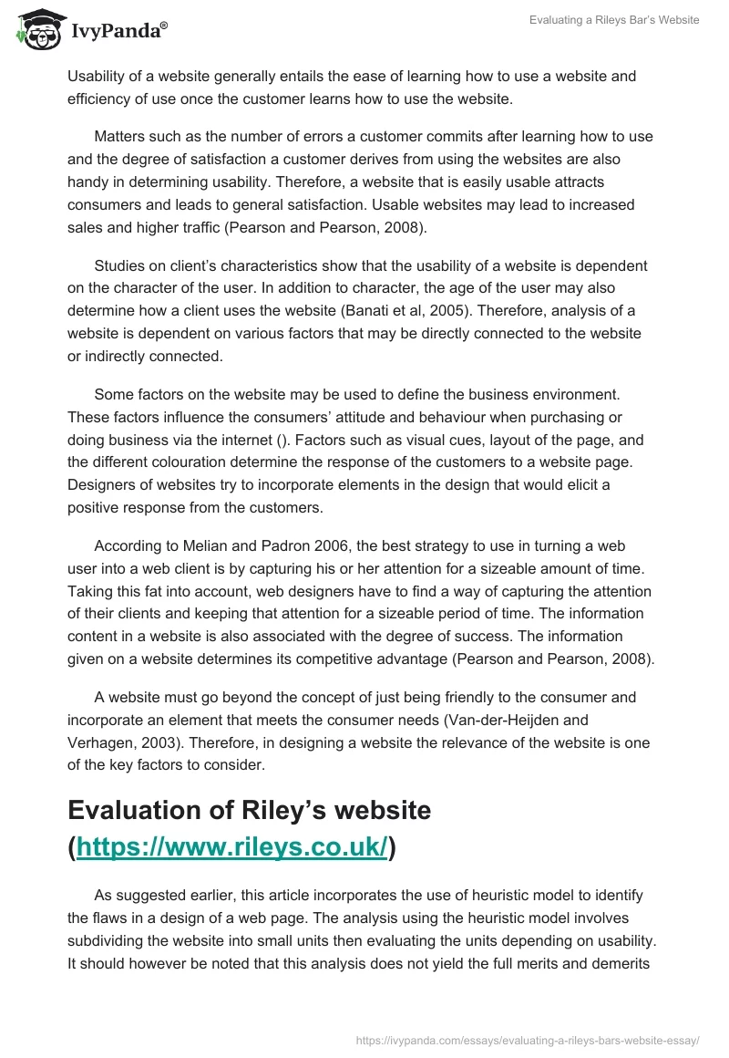 Evaluating a Rileys Bar’s Website. Page 3