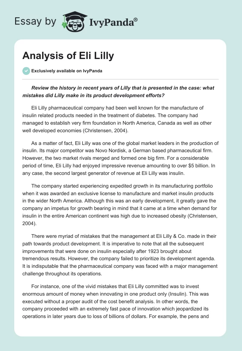 Analysis of Eli Lilly. Page 1