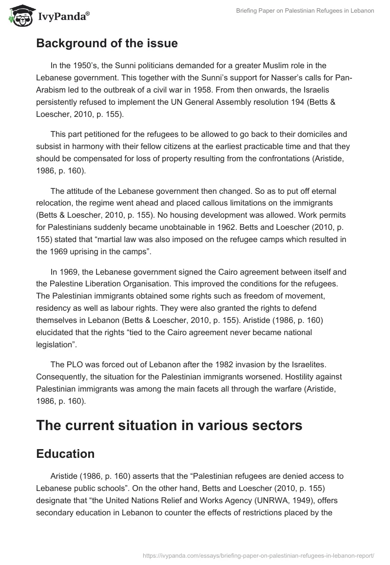 Briefing Paper on Palestinian Refugees in Lebanon. Page 2