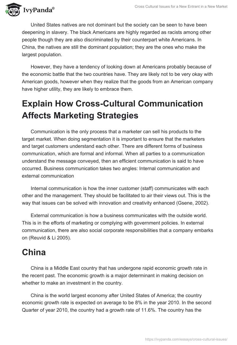 Cross Cultural Issues for a New Entrant in a New Market. Page 2