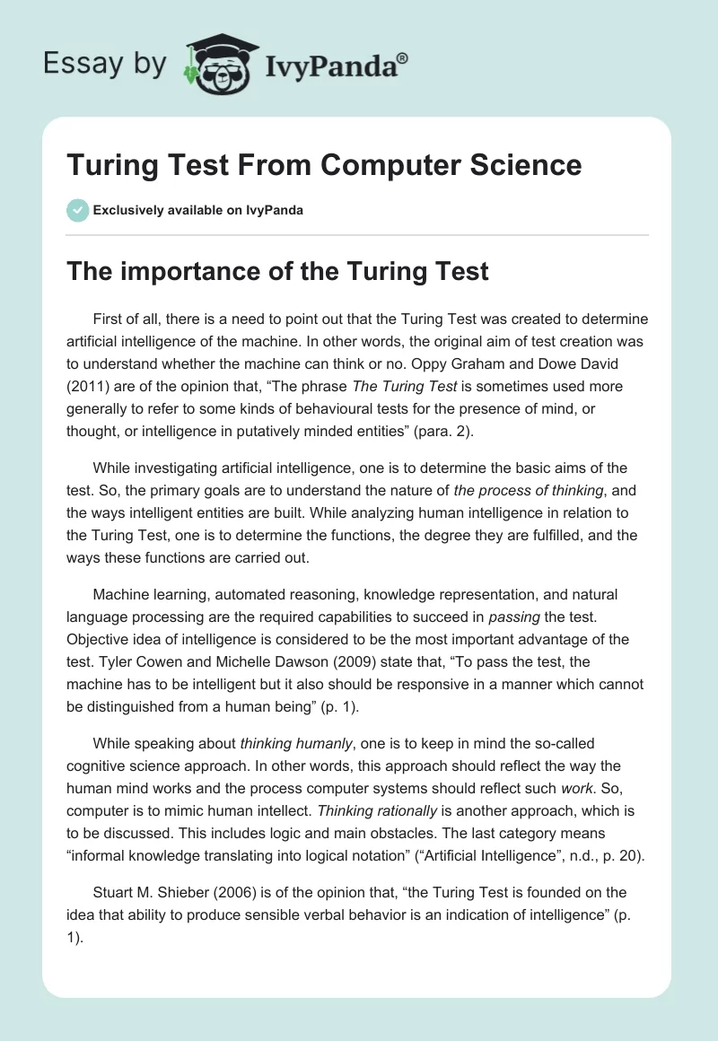 Turing Test From Computer Science. Page 1