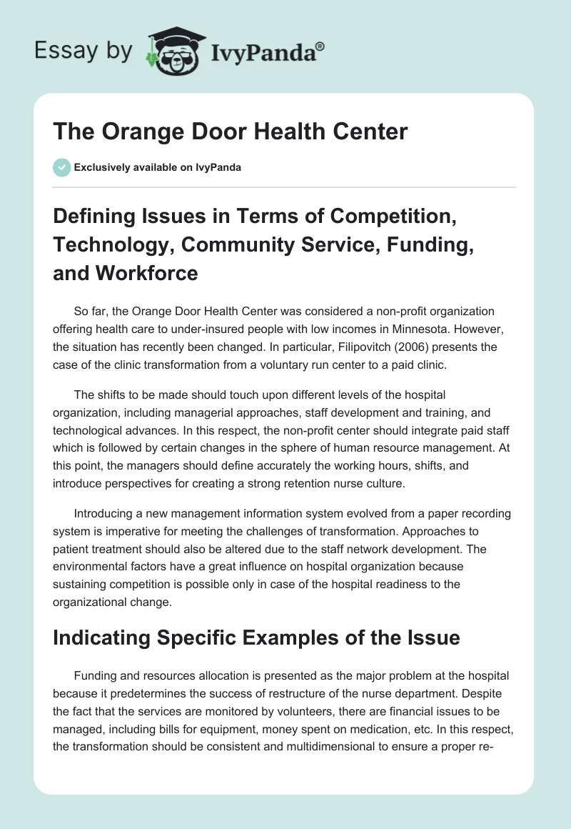 The Orange Door Health Center. Page 1