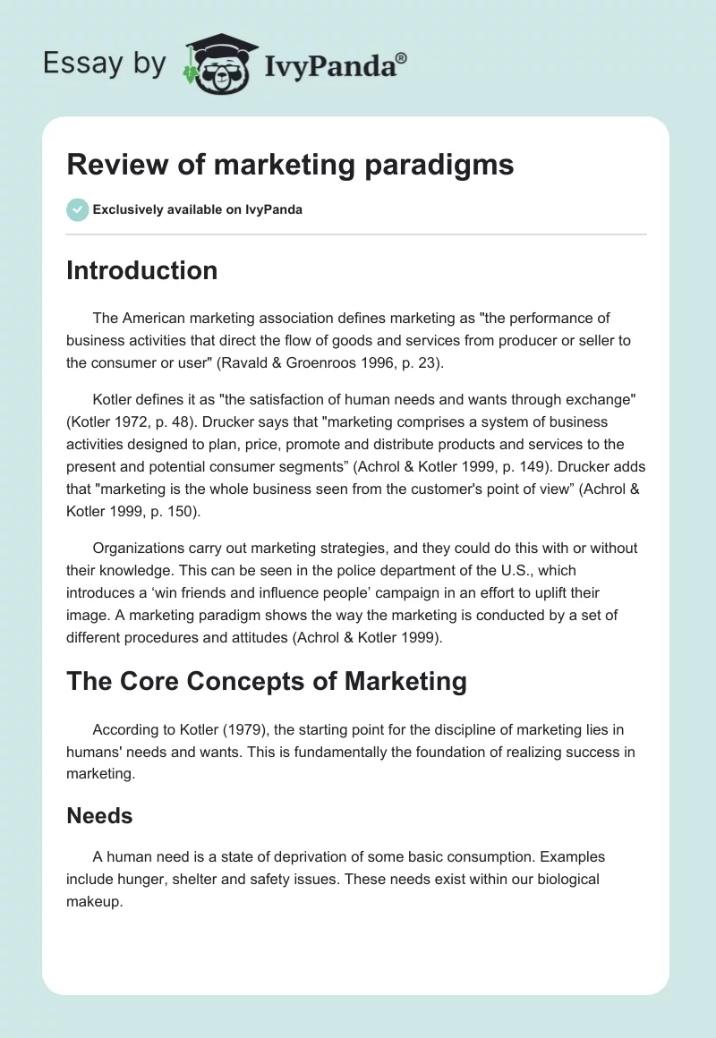 Review of marketing paradigms. Page 1