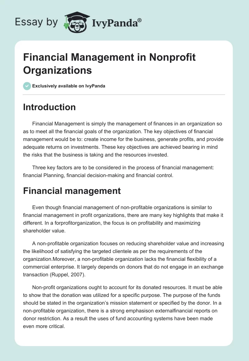 Financial Management in Nonprofit Organizations. Page 1