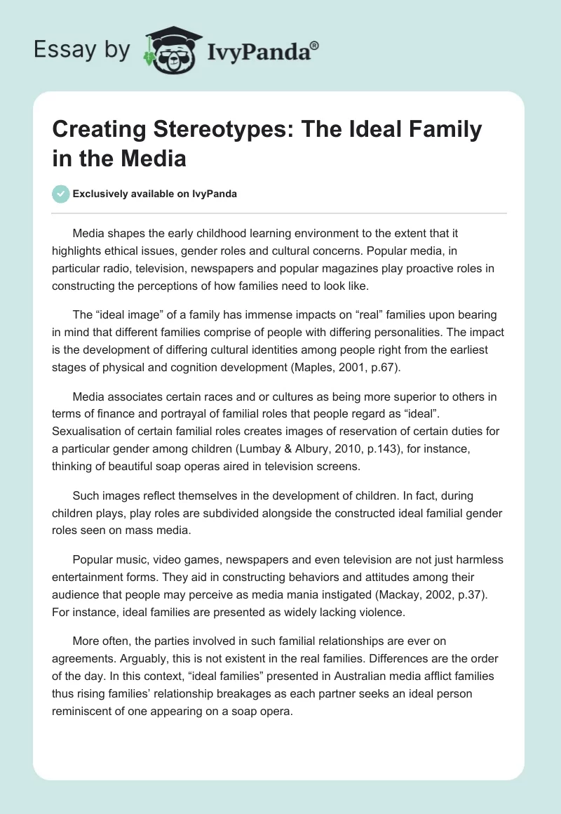 Creating Stereotypes: The "Ideal" Family in the Media. Page 1