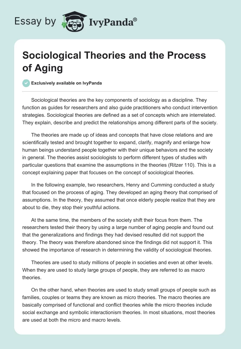 Sociological Theories and the Process of Aging. Page 1