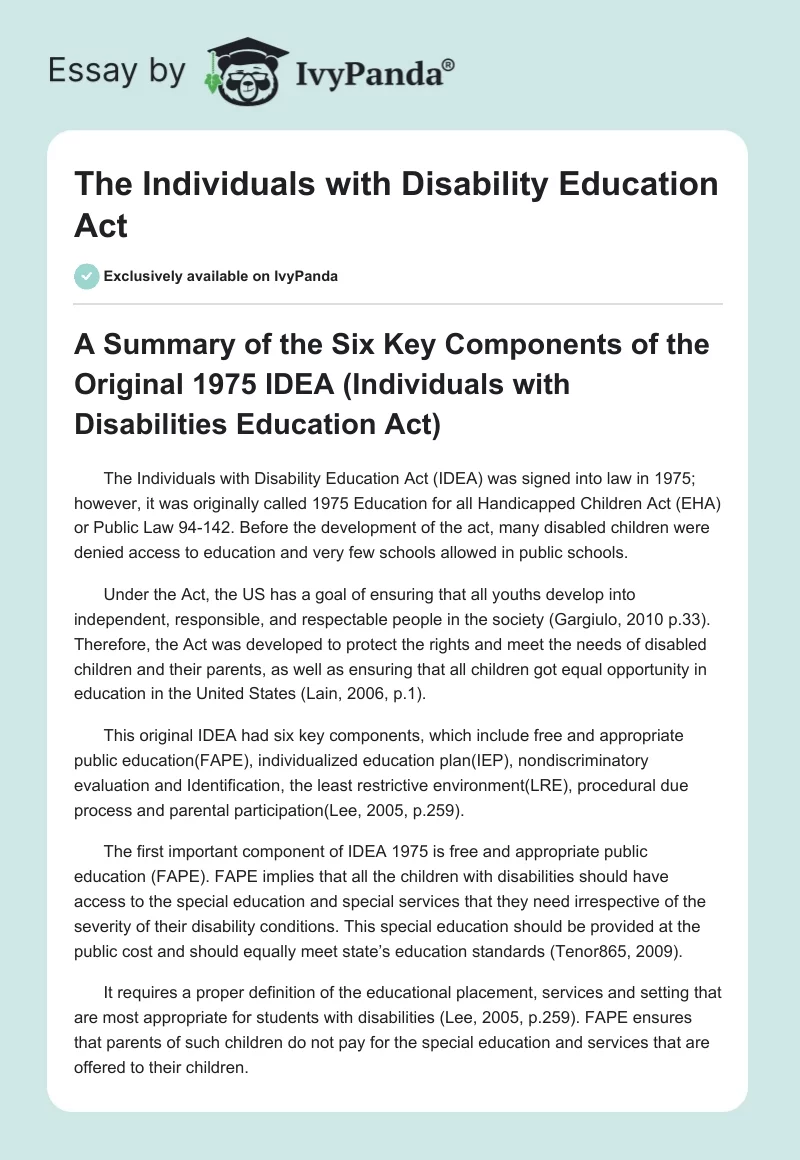The Individuals with Disability Education Act. Page 1