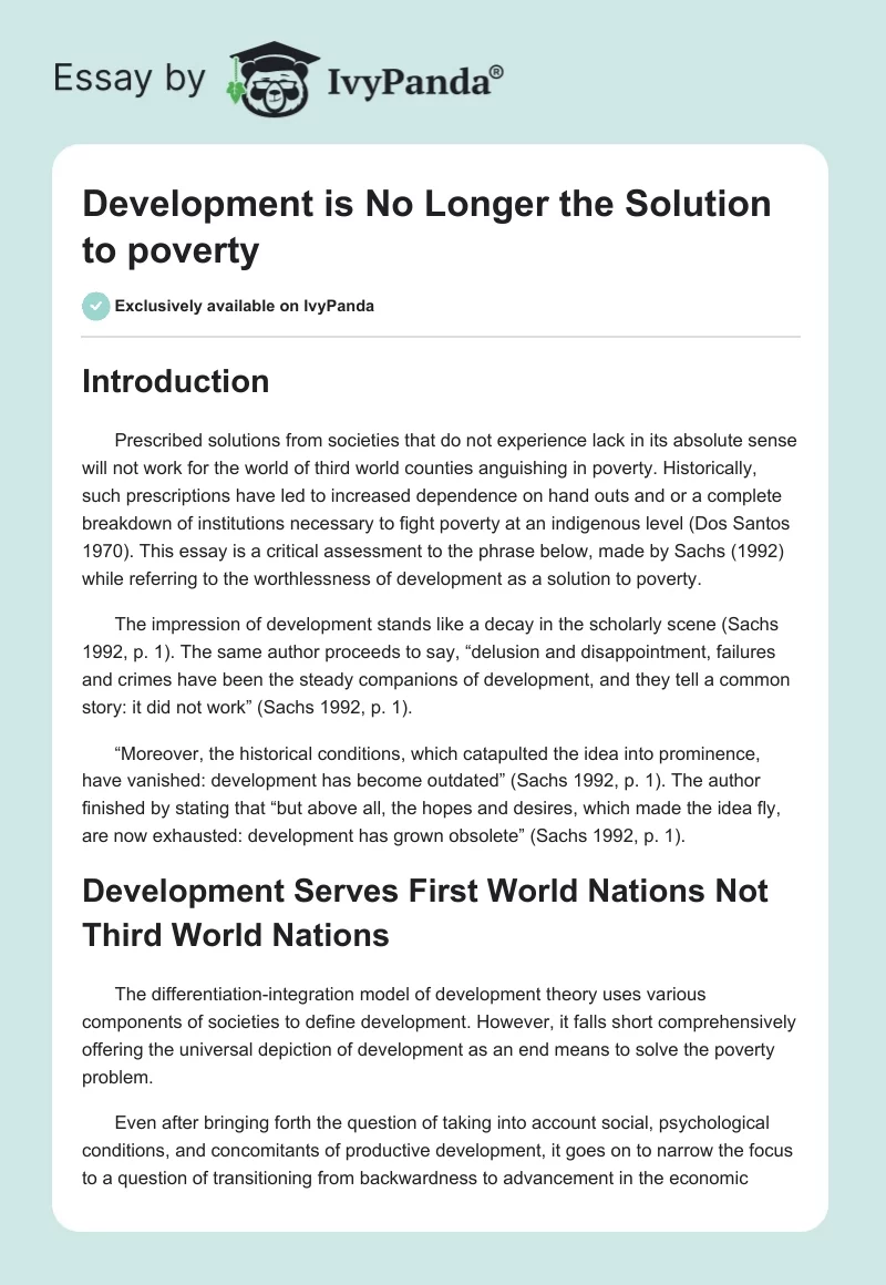 Development Is No Longer the Solution to Poverty. Page 1