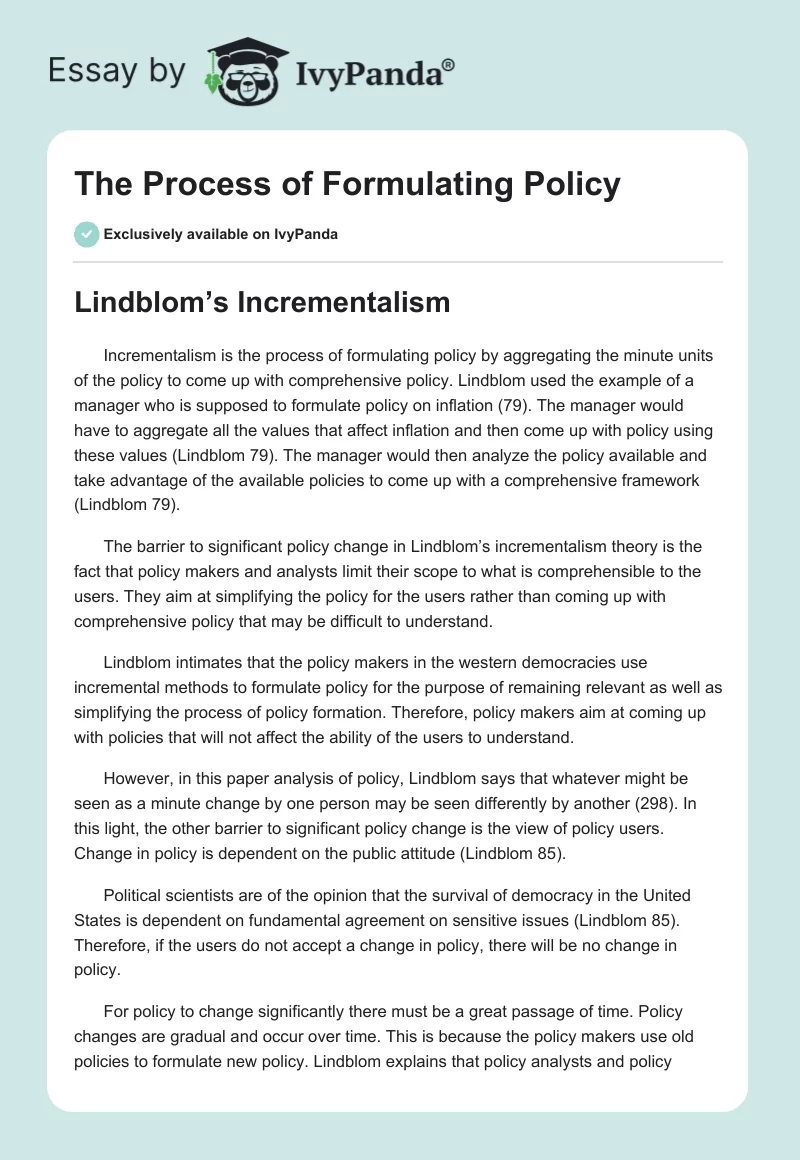 The Process of Formulating Policy. Page 1