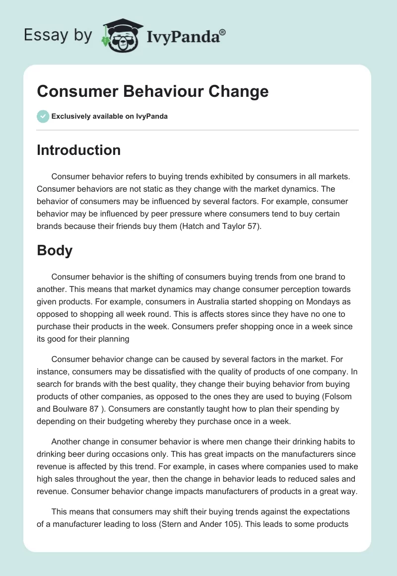 Consumer Behaviour Change. Page 1