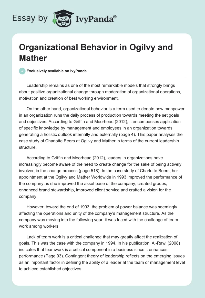 Organizational Behavior in "Ogilvy and Mather". Page 1