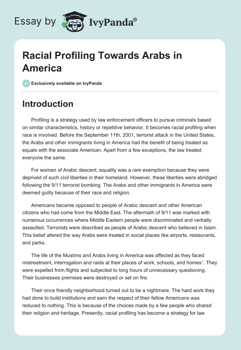 Racial Profiling Towards Arabs in America. Page 1
