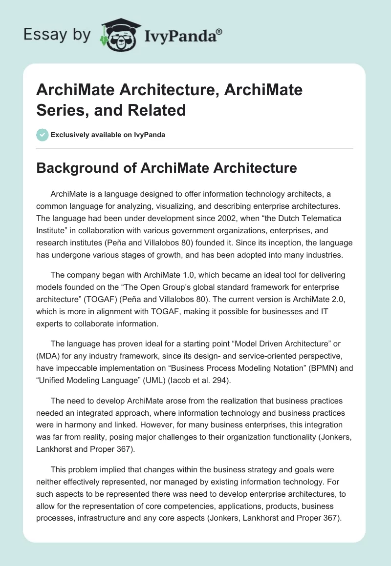 ArchiMate Architecture, ArchiMate Series, and Related. Page 1