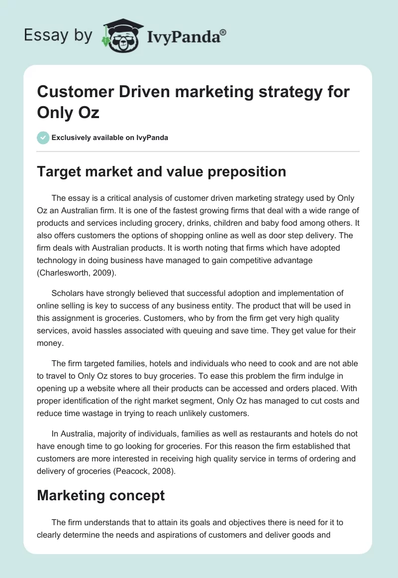 Customer Driven marketing strategy for Only Oz. Page 1