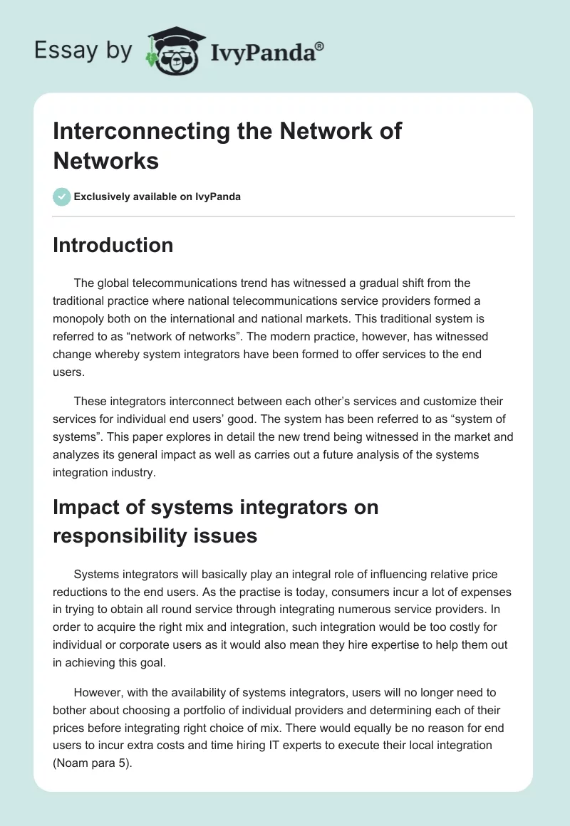 Interconnecting the Network of Networks. Page 1